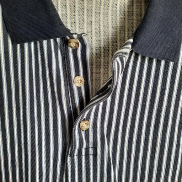 Men's Eddie Bauer Striped Navy Blue and White Cotton Polo Shirt Size Small - Picture 2 of 5